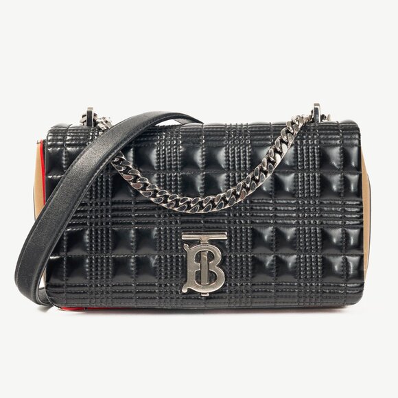 Burberry Lola Small Black Quilted Leather Icon-Stripe Shoulder Bag - Picture 1 of 13
